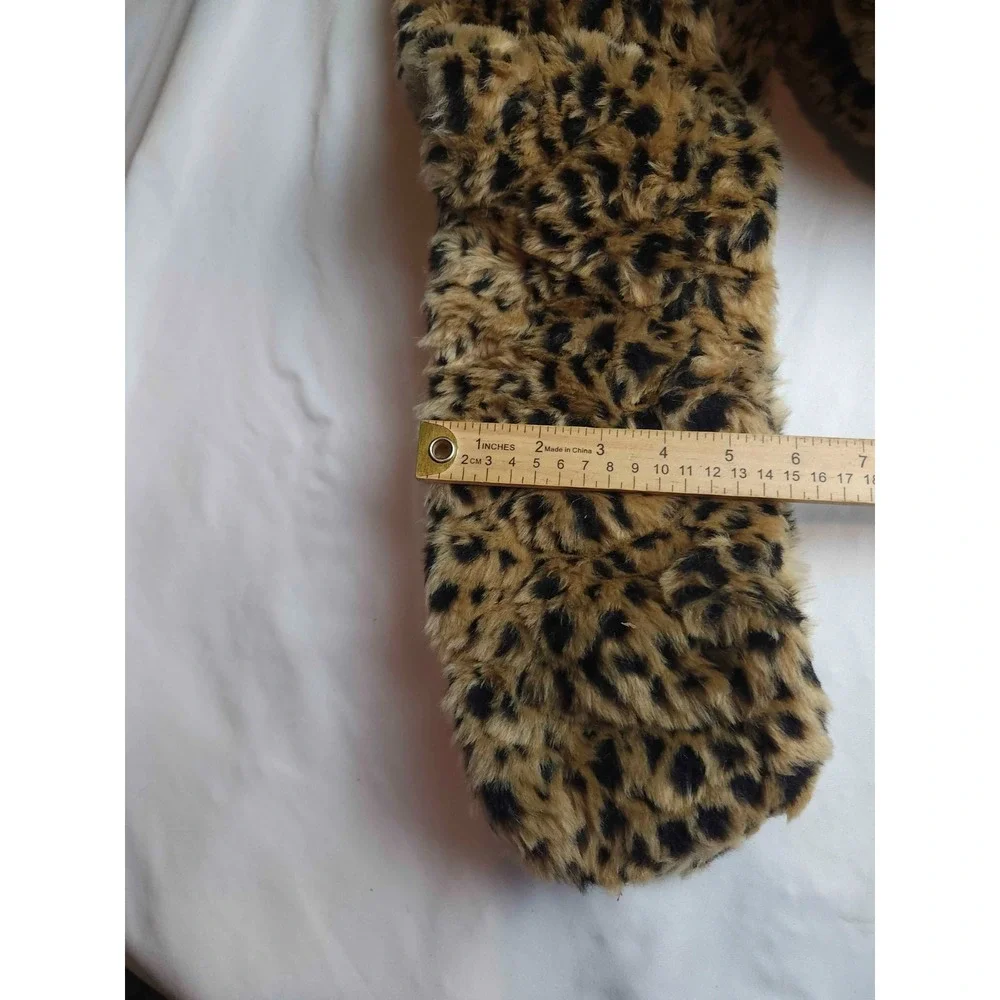 Unbranded Leopard Scarf Set Womens One Size Brown Faux Fur Winter Animal Print
